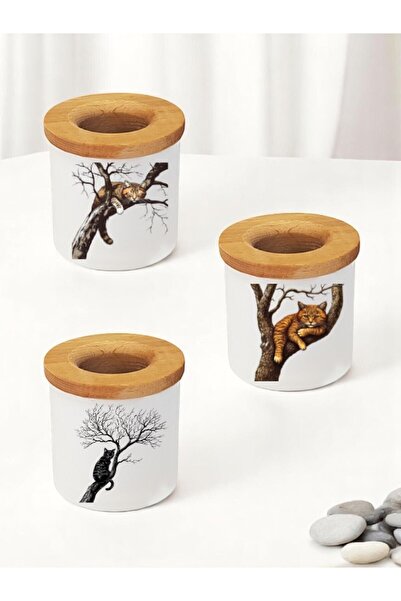 lili hediyelik Κεραμική θήκη για στυλό 3 τεμαχίων με στάμπα Cat on Tree