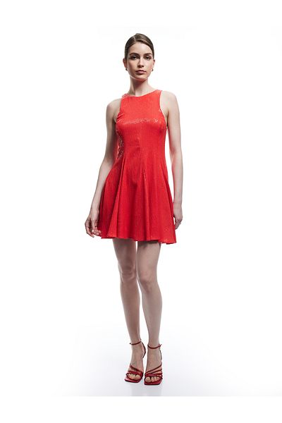 Koton Slim Fit Lined Sleeveless Sequin Sequined Halter Neck Mini Dress
