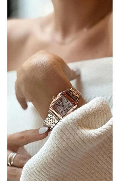 DARK BLANC ساعة يد معدنية باللون الفضي والذهبي الوردي موديل Crt