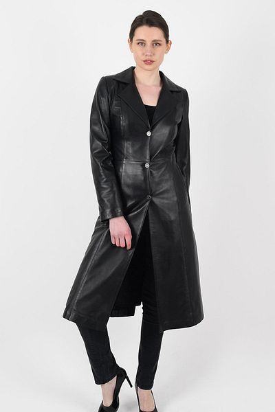 ALİN Tyrell Women's Black Long Genuine Leather Topcoat Size Measurements as Shown