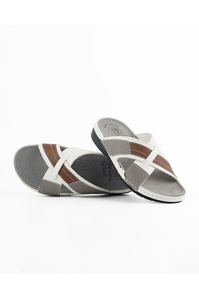 Tigerline Men's Slippers Tl084 White Brown Gray Summer Home & Outdoor Slippers
