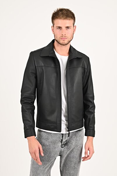 ALİN Leo Genuine Leather Men's Black Casual Genuine Leather Coat Size Measurements Visually