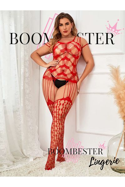 BoomBester Costum de corp premium Fancy Babydoll cu jartieră - Ciorapi de corp