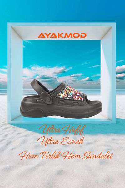 AYAKMOD Μαύρες κεντημένες ελαφριές γυναικείες παντόφλες Sabo Stone Eva E-800 Z