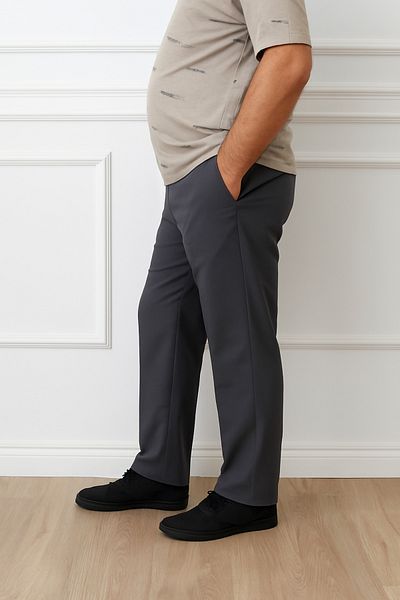 nacar çarşı Men's Large Size Classic Comfortable Fit Gray Linen Trousers