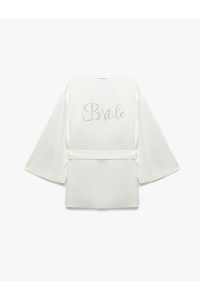 Koton Double Breasted 3/4 Bat Sleeve Bridal Satin Dressing Gown with Sash Detail