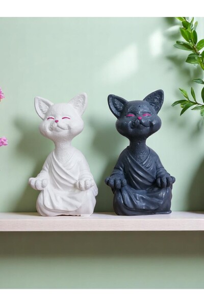 Grimsi 2li Yoga Yapan Kedi Biblo Meditasyon Kedi Heykeli Ev Dekorasyon