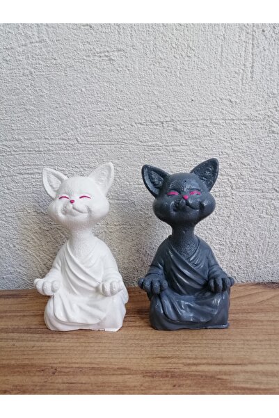 Grimsi 2li Yoga Yapan Kedi Biblo Meditasyon Kedi Heykeli Ev Dekorasyon