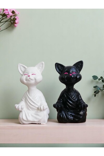 Grimsi 2li Yoga Yapan Kedi Biblo Meditasyon Kedi Heykeli Ev Dekorasyon