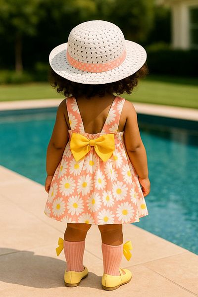 Masal Dünyası Bursa Daisy Patterned Baby Girl Dress with Hat
