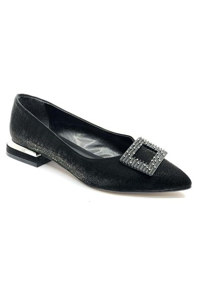 KCMN Feles Square Stone Buckle Detailed Women's Classic Shoes Black
