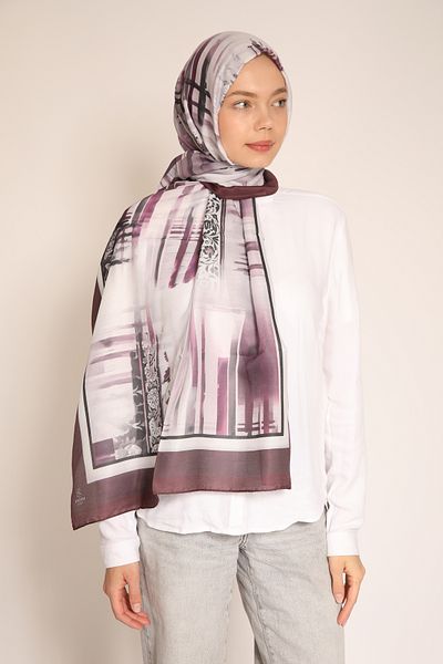 BERCHEM SCARF Modern Patterned Lilac and Gray Tone Shawl