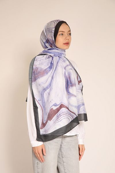 BERCHEM SCARF Marble Patterned Shawl in Lilac and Burgundy Shades Lightweight and Modern Design