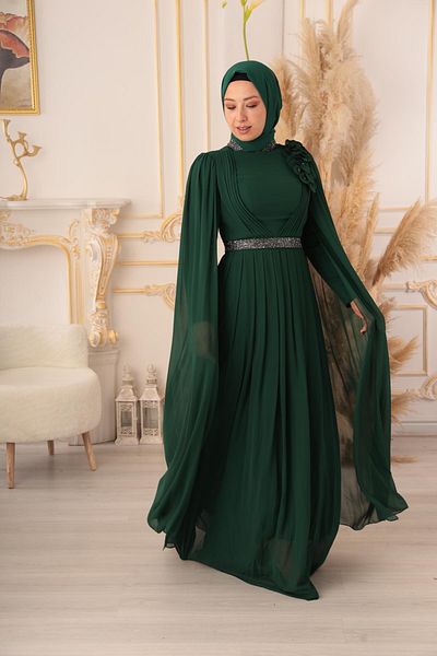 Modamartı Yilidiz Chiffon Evening Dress - Flower Detailed Hijab