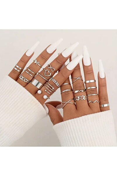 Perry Accesories 22 adet ayarlanabilir eklem yüzük seti kombin incili yüzük s...