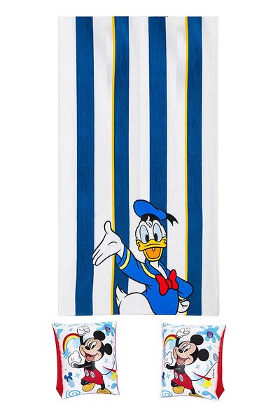 Mickey & Friends Printed Children's Beach Towel and Swimming Sleeve Set Sea Pool Beach
