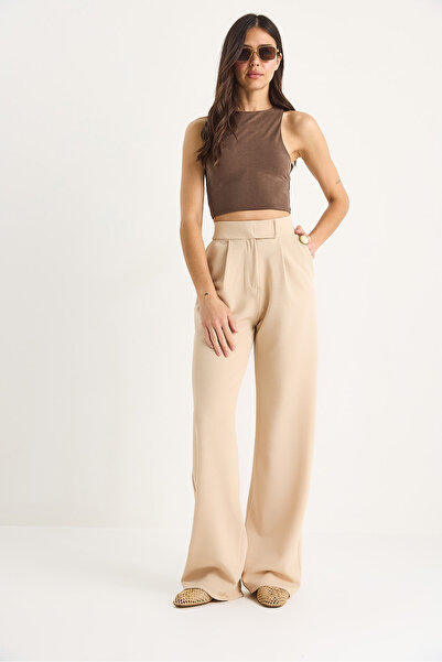 Bianco Lucci Women's Comfortable Palazzo Trousers with Velcro Waist 3826 60261150