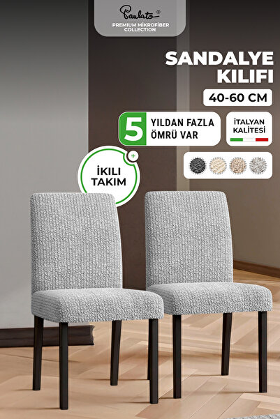 Paulato Sandalye Kılıfı Sandalye Örtüsü Mutfak Sandalye Koruma Kılıfı Seti (2 adet) - Açık Gri