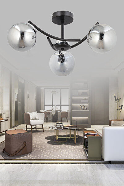 avimonaydınlatma FERMA 3'lü FÜME GLOP CAMLI MODERN AVİZE