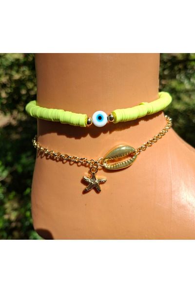Tasarım 2 Pcs Gold Fimo and Chain Seashell Hal Hal