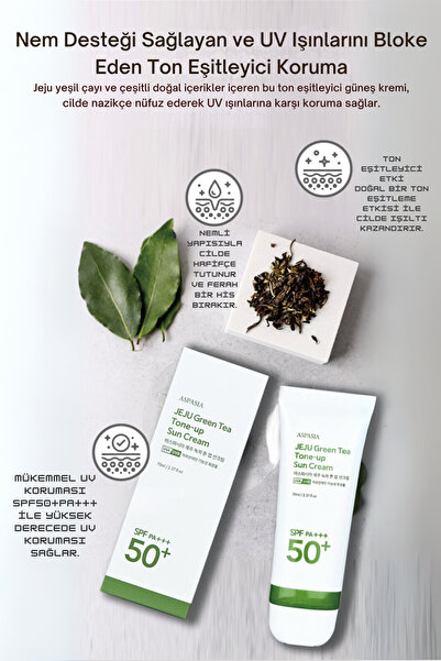 Aspasia Green Tea Extract Tone-Up Korean Sunscreen |   Brightening & Tone Equalizing Spf Protection - Ikore
