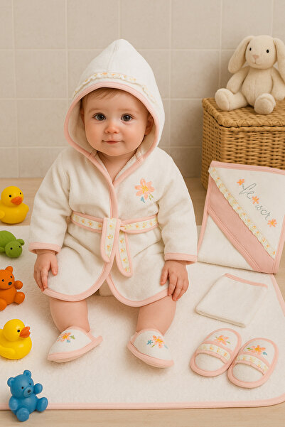 Cherub Baby طقم منشفة حمام للأطفال مطرزة بالزهور مضادة للبكتيريا - هدية ولادة...