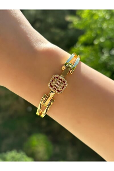 Elistar Kadın Gold Renk Kararmaz Baget Taşlı Zarif Kelepçe Bileklik