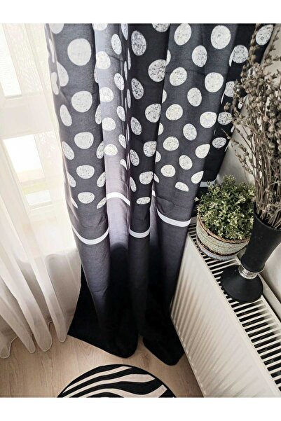 Ardizayn Полка Дот, Черно, Дигитален печат, Кадифена тъкан, Хол, Спалня Единична завеса