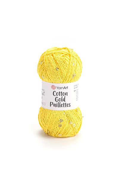 Yarnart Cotton Gold Paillettes Yellow 7106 Sparkling Sequin Hand Knitting Yarn