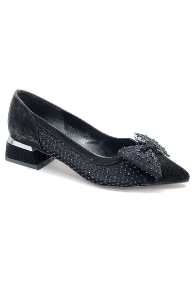 KCMN Feles Lace Ribbon Buckle Detailed Women's Classic Shoes Black