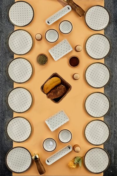 Babion Polka Dot Luxury Ceramic 20 Piece Breakfast Set for 12 People, Set