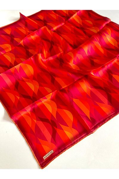 Armine 9169-01 Model Pink Orange Geometric Tivil Silk Scarf