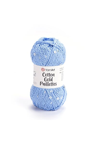 Yarnart Βαμβακερές χρυσές παγιέτες Sky Blue 7110 Πλεκτό νήμα με παγιέτες