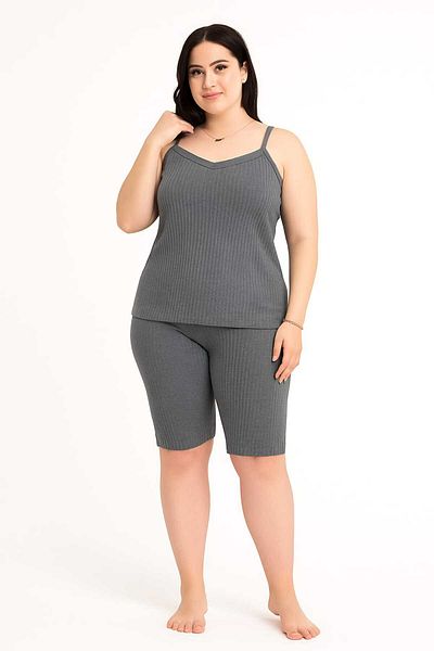 MODA Women's Plus Size Rope Strap Blouse and Capri Bottom Top Pajamas Set