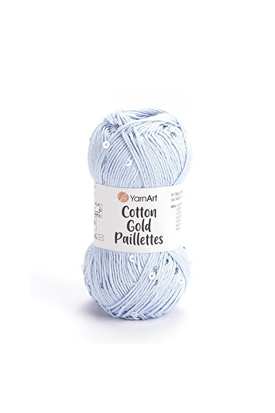 Yarnart Cotton Gold Paillettes Albastru deschis 7109 Ață de tricotat manuală cu paiete strălucitoare