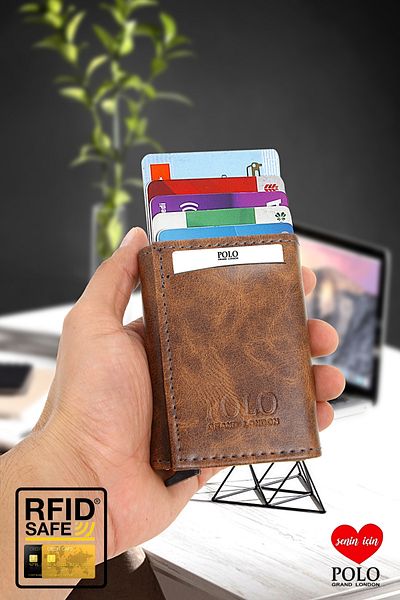 POLOGRAND London Original Automatic Mechanism Boxed Rfid Protection Anti-Theft Wallet with Money & Card Holder