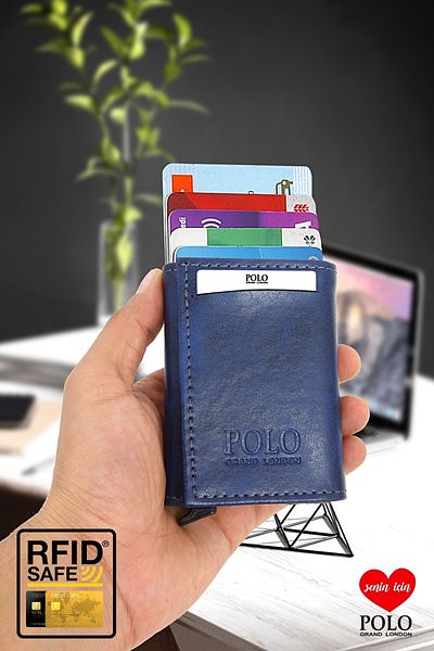POLOGRAND London Γνήσιο αντικλεπτικό πορτοφόλι με αυτόματο μηχανισμό σε κουτί Rfid Protection με θήκη χρημάτων και κάρτας