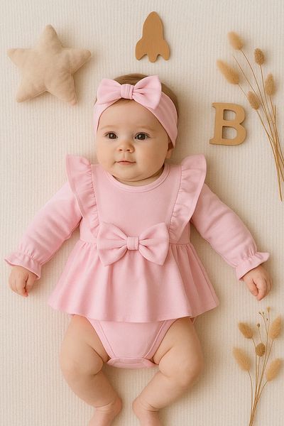 Babydonat رومبير بفيونكة قطن 100% للفتيات الصغيرات