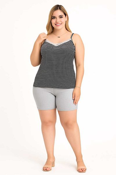 MODA Women's Plus Size Rope Strap Blouse and Shorts Bottom Top Pajamas Set