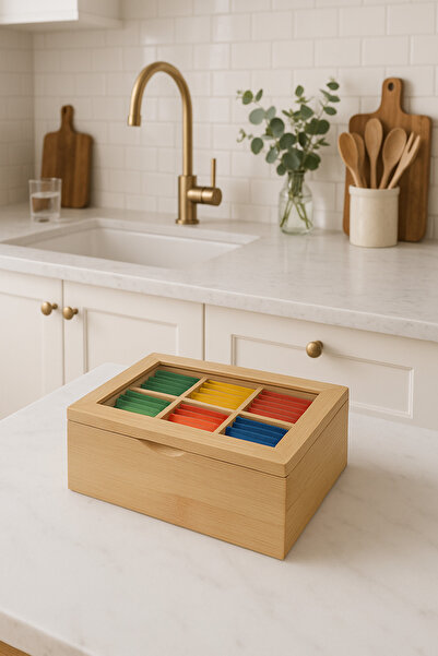 Veliday Bambu Organizer Kutu Takı Aksesuar Kutusu, Çay Kutusu 6 Bölmeli