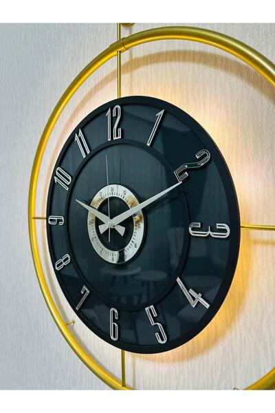 Pey Aksesuar Metal Camlı Duvar Saati 60x80 Cm Büyük Boy Işıklı Gerçek Cam Gol...