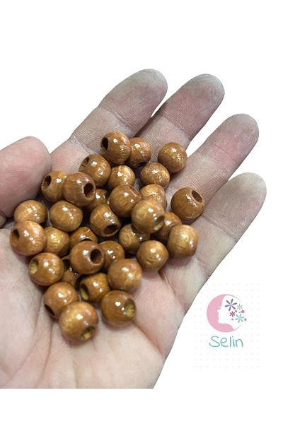 Selin 12 Mm Oak Colored Wooden Beads - 100 Grm. (±150 Pieces)