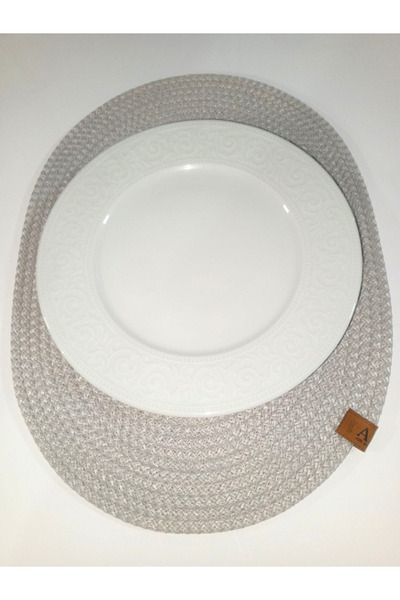 AZR HOME DESİGN حبل من الجوت مصنوع يدويًا مكون من 6 قطع بيضاوية باللون الرماد...