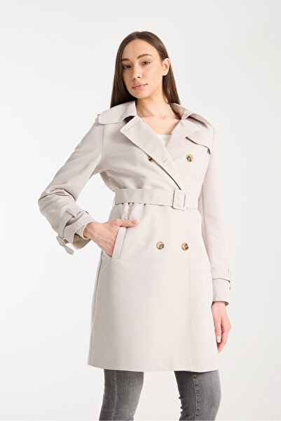 Soydan Güner Su Itici Özellikli Kırışmaz Kumaş Trençkot Taş 5840