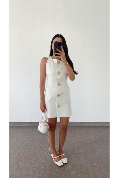 HAZELANNA Prémiové bílé šaty - design zlatého knoflíku