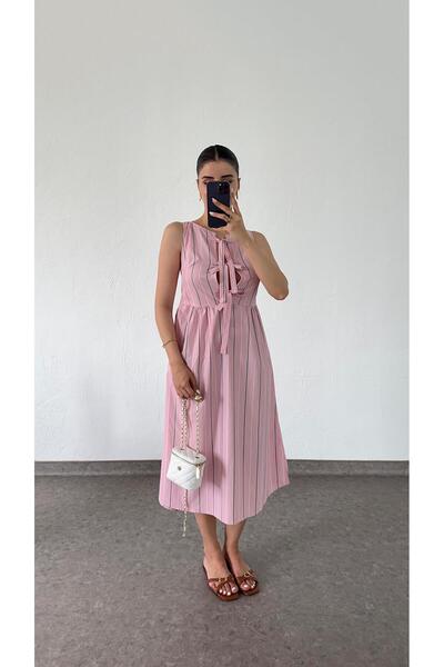 HAZELANNA Rochie roz - Tie-Up și dungi