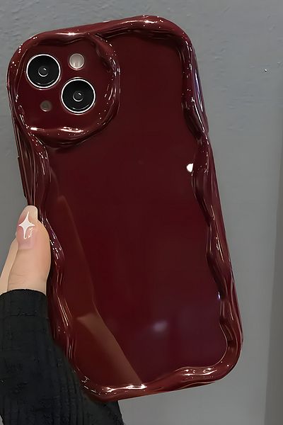 Fibaks Apple iPhone 13 Compatible Case Wave Edge Shock Absorbing Burgundy Silicone Cover with Camera Protection