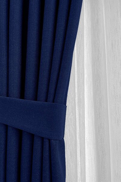 Perde Pendik Indigo Blue Nova Linen Background Curtain - Tight Tube Pleated, New Season, Suitable for All Rooms (Single Wing)