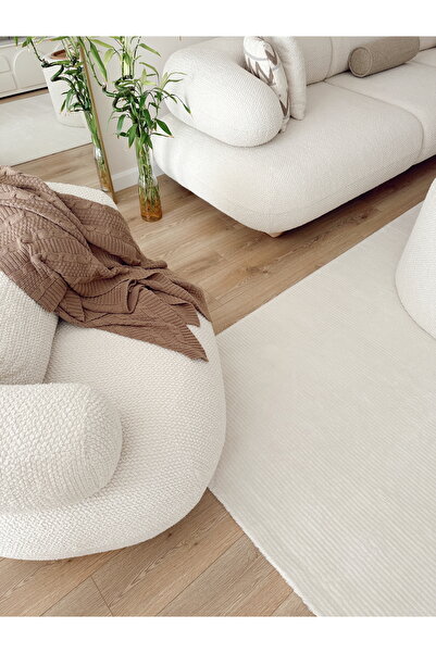 ESSENSE RUBİ İskandinav Dokuma Krem Yumuşak Peluş Bukle Salon Halısı Yolluk Halı Çocuk Halısı