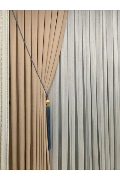 Perde Pendik Island Backdrop Beige Single Wing 1/3 Close Pleat - Luxury Background Curtain Suitable for Any Room